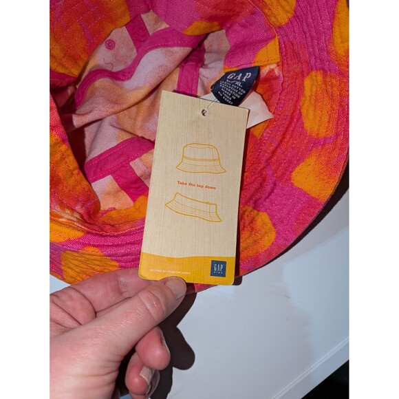 Y2K Gap Bucket Hat L/XL Kid's Pink Orange Floral Convertible Zipper Beach - Picture 6 of 6